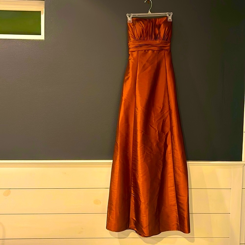 Vibrant Copper floor length gown - Size 8 - New w/ tags! - wear w/ or w/o straps